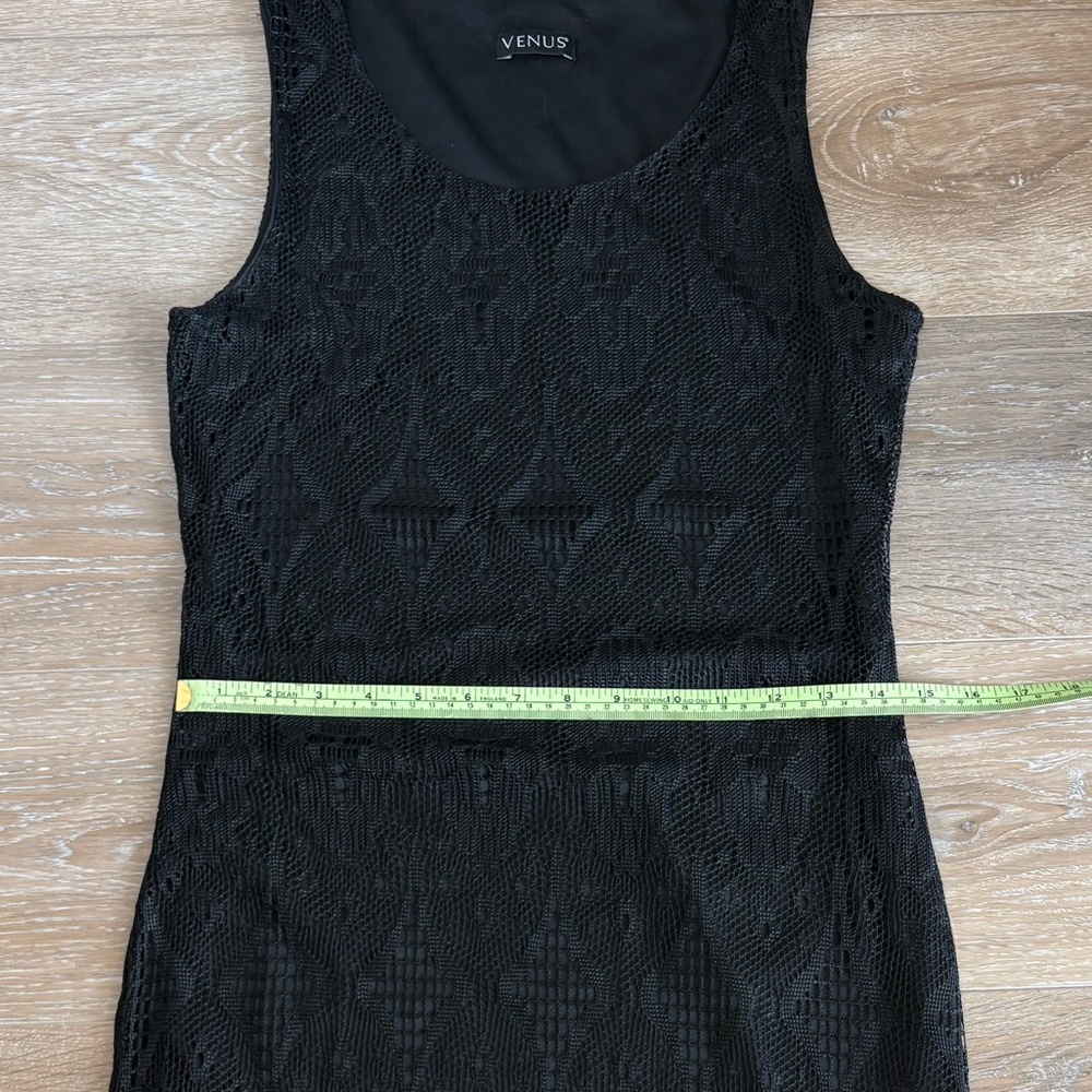 Venus Black Crochet Lace Mini Dress with Fringe - Picture 6 of 8